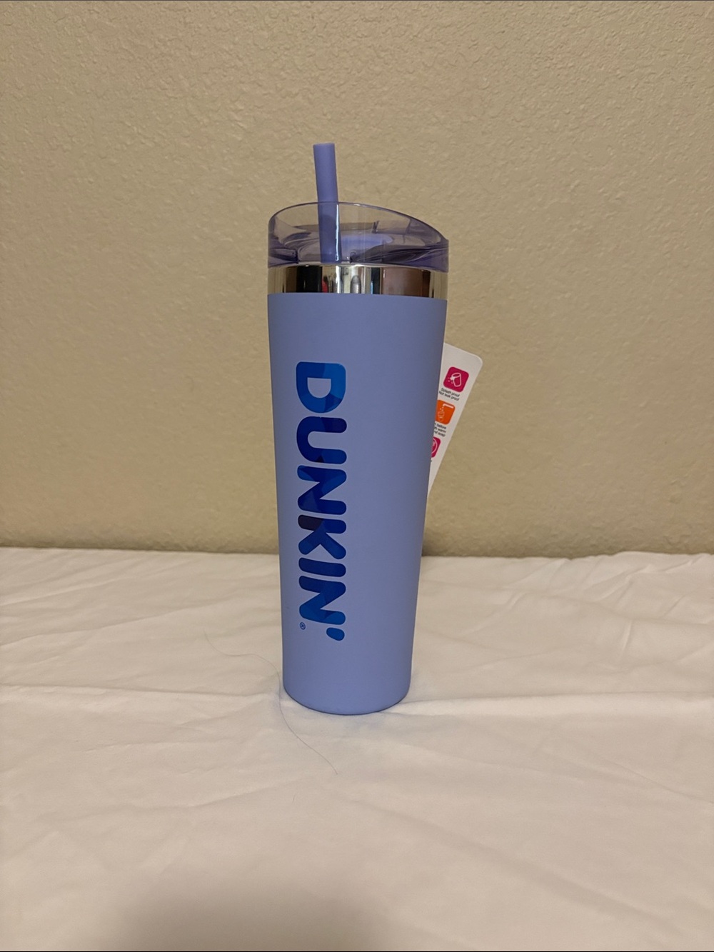 Dunkin' 24 oz Purple Steel Insulated Tumbler Logo w/Drink-Through Lid Straw